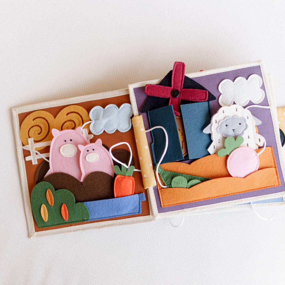 fabric baby book, baby animal matching toy, quiet book cow page